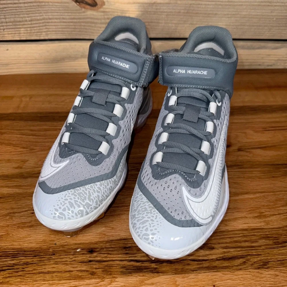 Nike Alpha Huarache Elite 4 Mid Baseball Cleats Gray DJ6520-012 Men's Size 7.5